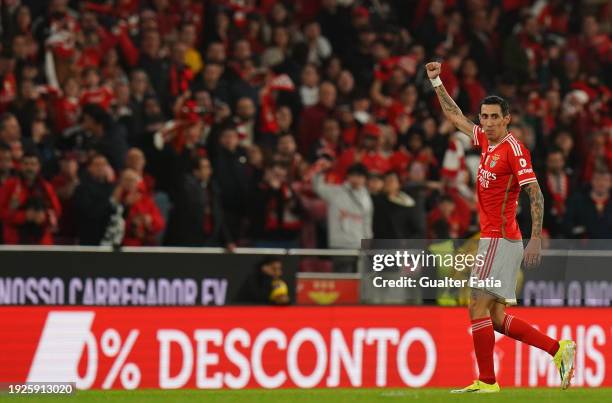 Angel Di Maria of SL Benfica celebrates after scoring a goal during the Liga Portugal Betclic match between SL Benfica and Rio Ave FC at Estadio da...