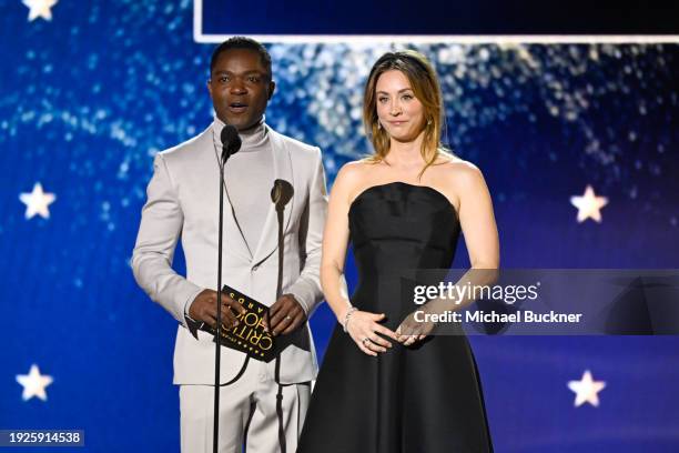 David Oyelowo and Kaley Cuoco at The 29th Critics' Choice Awards held at The Barker Hangar on January 14, 2024 in Santa Monica, California.