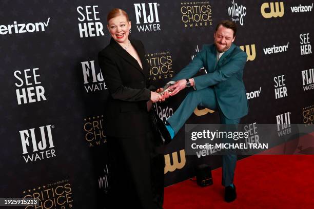 Australian actress Sarah Snook , winner of the Best Actress in a Drama Series award for "Succession," and US actor Kieran Culkin, winner of the Best...