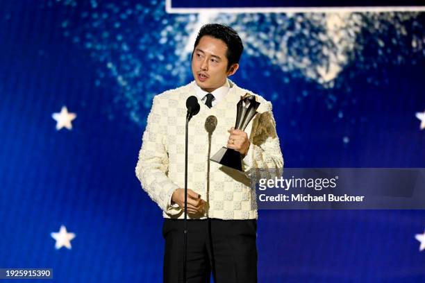 Steven Yeun accepts the Critic's Choice Award for Best Actor in a Limited Series or Movie Made for Television Award for 'Beef' at The 29th Critics'...