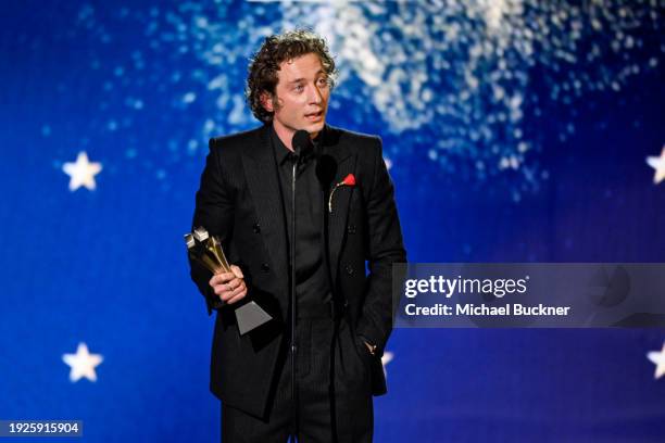 Jeremy Allen White accepts the Critic's Choice Award for Best Actor in a Comedy Series for "The Bear" at The 29th Critics' Choice Awards held at The...