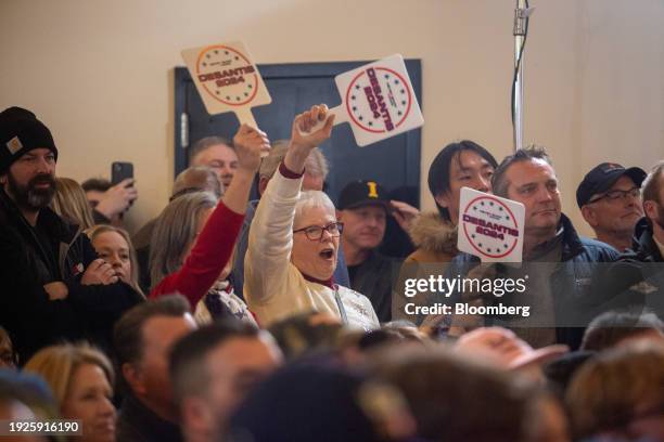 Attendees cheer during a campaign event with Ron DeSantis, governor of Florida and 2024 Republican presidential candidate, not pictured, at The...