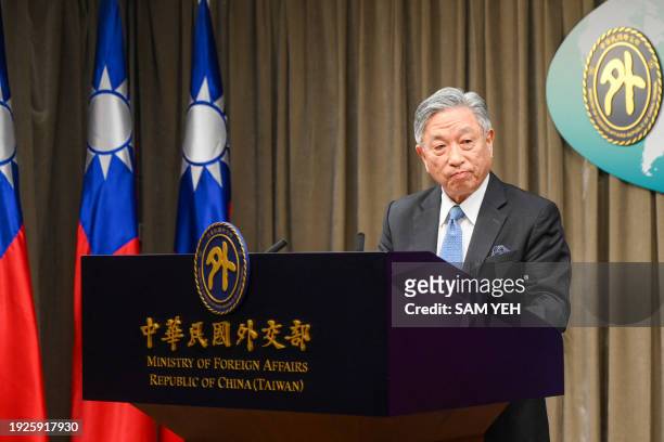 Tien Chung-kwang, Taiwan's Deputy Minister of Foreign Affairs, speaks during a press conference at the Ministry of Foreign Affairs in Taipei on...