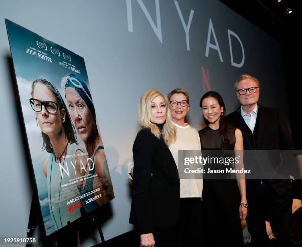 Judith Light, Annette Bening, Elizabeth Chai Vasarhelyi and Lawrence O'Donnell attend Netflix's Nyad NYC Tastemaker Screening at Crosby Hotel on...