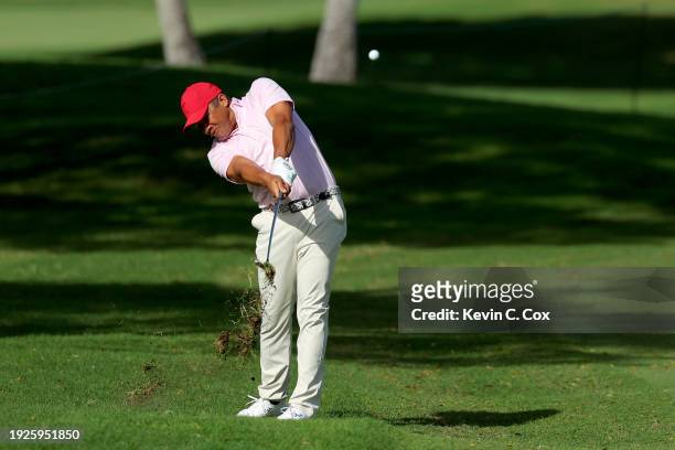 Jhonattan Vegas of Venezuela plays a shot on the 15th hole during the first round of the Sony Open in Hawaii at Waialae Country Club on January 11,...