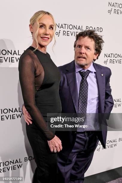 Tracy Pollan and Michael J. Fox attend the 2024 National Board of Review Gala at Cipriani 42nd Street on January 11, 2024 in New York City.