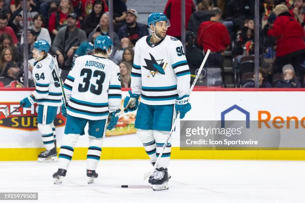 San Jose Sharks Right Wing Justin Bailey after a whistle during third period National Hockey League action between the San Jose Sharks and Ottawa...