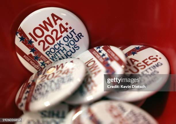 Caucus-themed merchandise is seen on display at Raygun on January 11, 2024 in Des Moines, Iowa. Iowa voters are preparing for the Republican Party of...