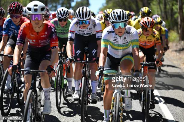 Cecilie Uttrup Ludwig of Denmark and Team Fdj-Suez and Ally Wollaston of New Zealand and AG Insurance - Soudal Team compete during the 8th Santos...