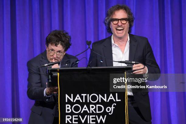 Michael J. Fox and Davis Guggenheim accept the Best Documentary award for "Still: A Michael J. Fox Movie" onstage during the National Board Of Review...