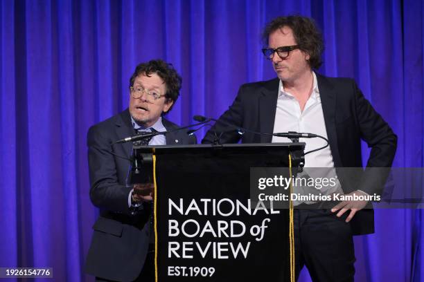 Michael J. Fox and Davis Guggenheim accept the Best Documentary award for "Still: A Michael J. Fox Movie" onstage during the National Board Of Review...