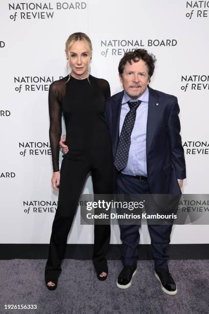 Tracy Pollan and Michael J. Fox attend the National Board Of Review 2024 Awards Gala at Cipriani 42nd Street on January 11, 2024 in New York City.