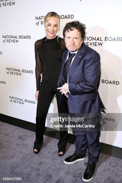 Tracy Pollan and Michael J. Fox attend the National Board Of Review 2024 Awards Gala at Cipriani 42nd Street on January 11, 2024 in New York City.