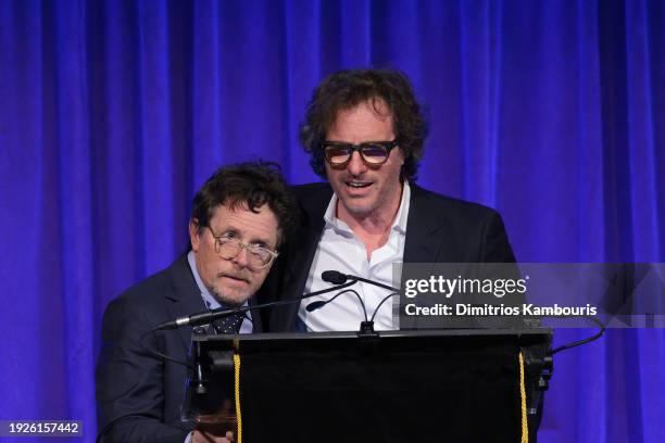 Michael J. Fox and Davis Guggenheim accept the Best Documentary award for "Still: A Michael J. Fox Movie" onstage during the National Board Of Review...