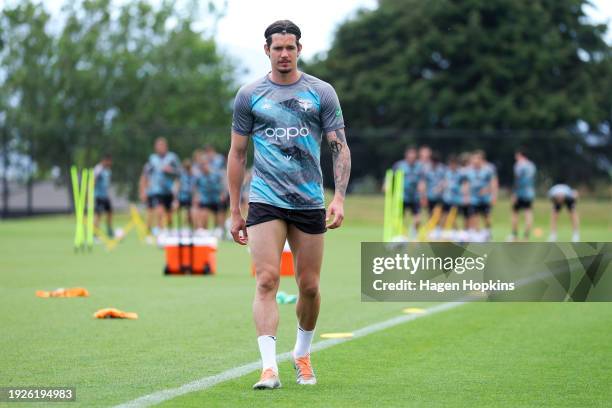 An injured Oskar Zawada recovers during a Wellington Phoenix A-League training session at NZCIS on January 12, 2024 in Wellington, New Zealand.