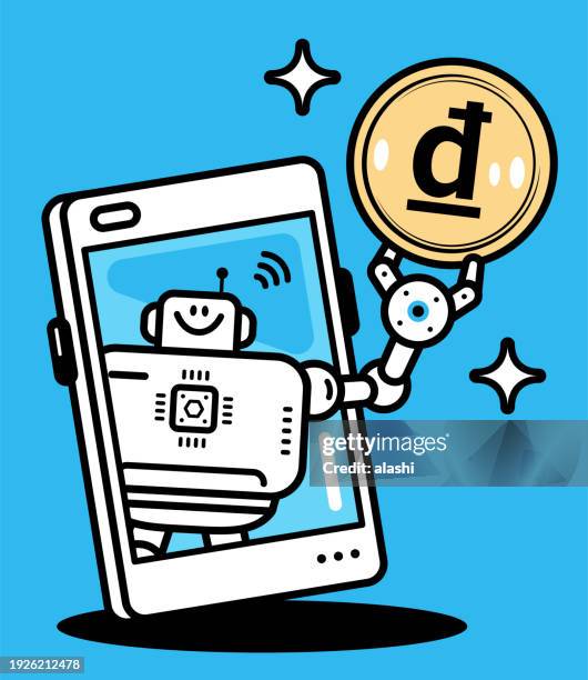 an ai chatbot assistant holding money on a smartphone screen - financial analyst stock illustrations
