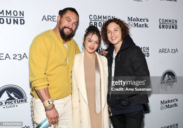Jason Momoa, Lola Iolani Momoa and Nakoa-Wolf Momoa attend the Los Angeles special screening of "Common Ground" at Samuel Goldwyn Theater on January...