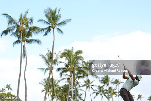 Sahith Theegala of the United States plays his shot from the 11th tee during the first round of the Sony Open in Hawaii at Waialae Country Club on...