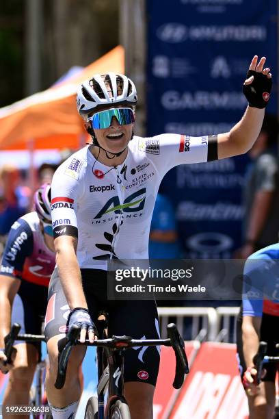 Ally Wollaston of New Zealand and AG Insurance - Soudal Team celebrates at finish line as stage winner during the 8th Santos Women's Tour Down Under...