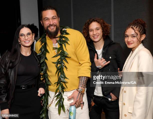 Demi Moore, Jason Momoa, Nakoa-Wolf Momoa and Lola Iolani Momoa attend the pre-reception for the Los Angeles special screening of "Common Ground" at...