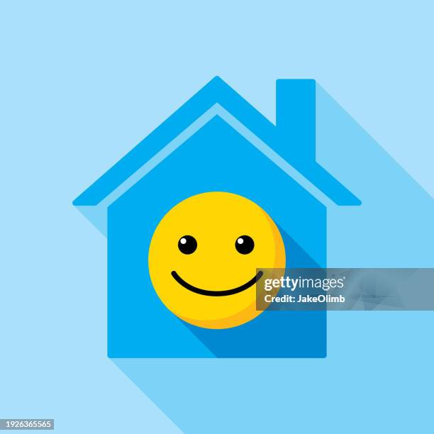house smiley face icon flat 1 - remote work fun stock illustrations