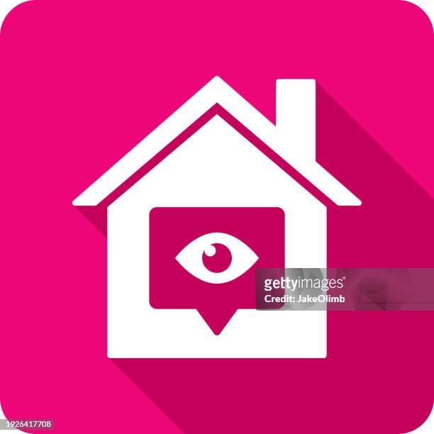 house speech bubble eye icon silhouette - auto post production filter stock illustrations