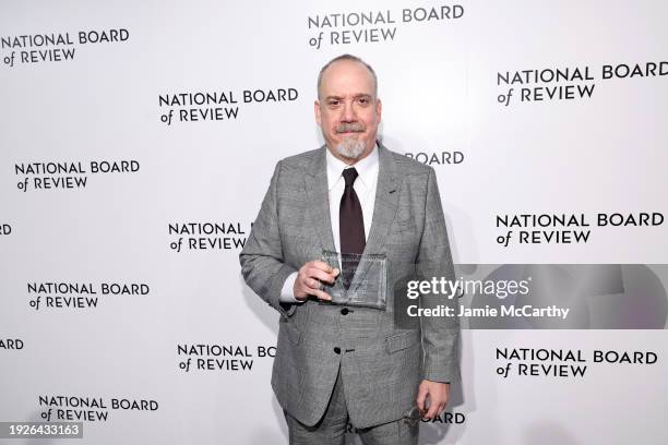 Paul Giamatti poses with the Best Actor award for "The Holdovers" during the National Board Of Review 2024 Awards Gala at Cipriani 42nd Street on...