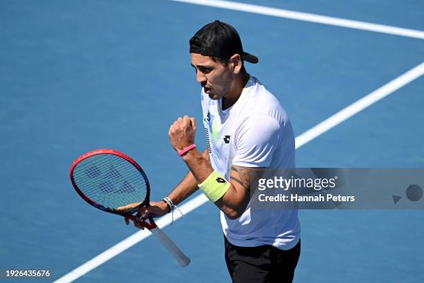 Alejandro Tabilo of Chile celebrates a point during his match against Arthur Fils of France during the 2024 Men's ASB Classic at ASB Tennis Centre on...