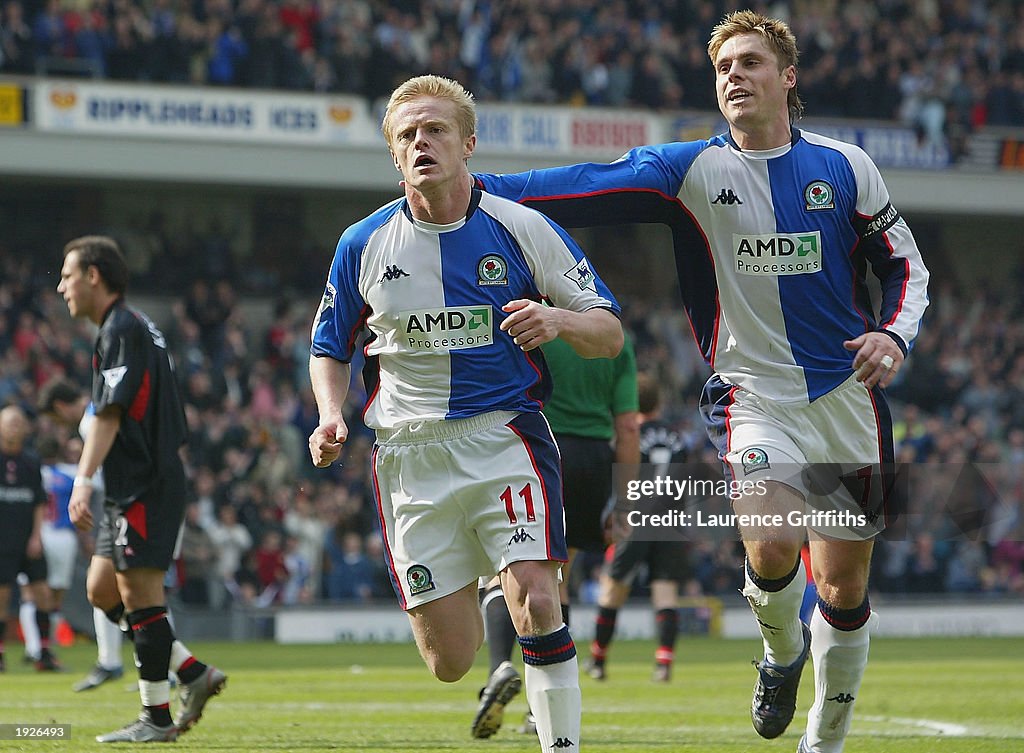 Damien Duff of Rovers celebrates with Garry Flitcroft after scoring ...