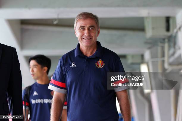 Head coach Bosko Gjurovski of Nagoya Grampus is seen on arrival at the stadium prior to the J.League J1 second stage match between Nagoya Grampus and...