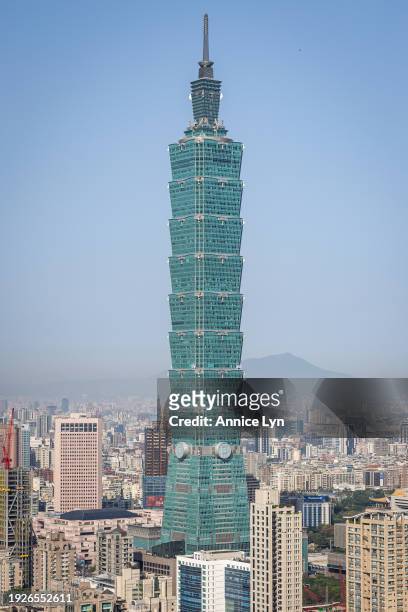 View of the 101 building on January 12 in Taipei, Taiwan. Anticipation permeates the atmosphere as Taiwan's upcoming general election on January 13...