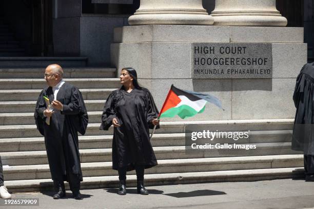 Picket outside the Cape Town High Court on January 11, 2024 in Cape Town, South Africa. Call for legal fraternity to don their robes and members of...