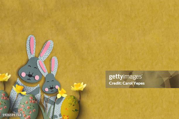 happy easter banner in green and yellow - easter bunny suit stock pictures, royalty-free photos & images