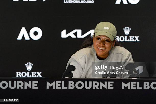 Naomi Osaka of Japan speaks during a press conference ahead of the 2024 Australian Open at Melbourne Park on January 12, 2024 in Melbourne, Australia.