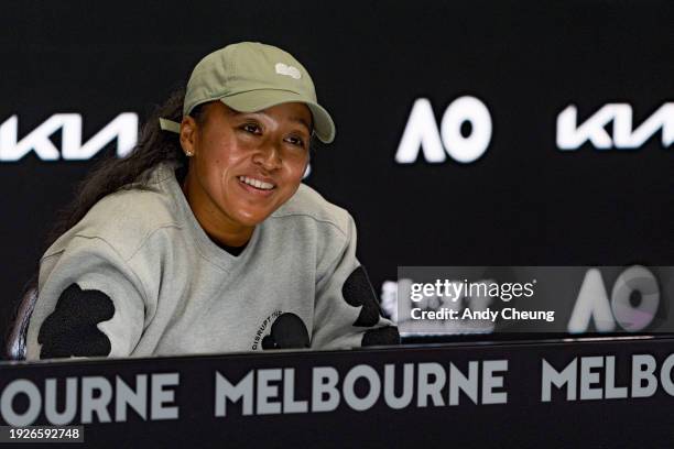 Naomi Osaka of Japan speaks during a press conference ahead of the 2024 Australian Open at Melbourne Park on January 12, 2024 in Melbourne, Australia.