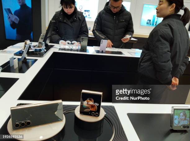 Customers are shopping at a Samsung Electronics store in Yichang, Hubei Province, China, on January 14, 2024.