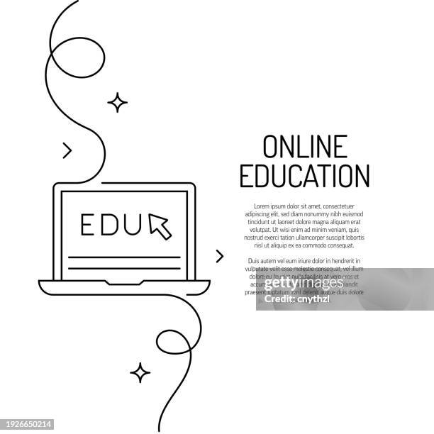 continuous line drawing of online education icon. hand drawn symbol vector illustration. - continuous-learning-icon stock illustrations