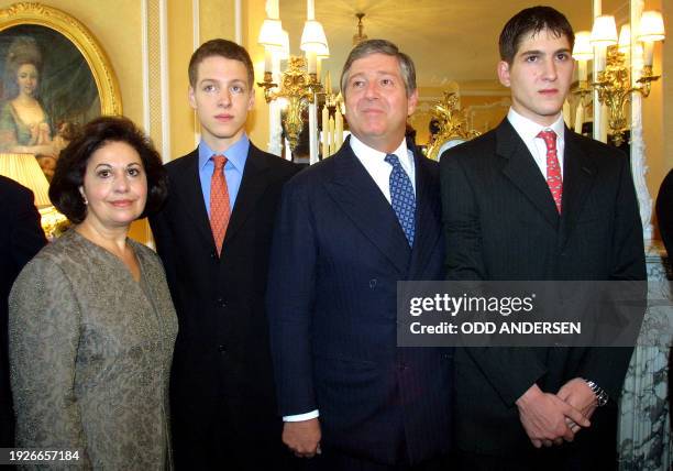 Crown Prince Aleksandar II of Yugoslavia , wife Princess Katarina and their sons, Prince Filip and Prince Aleksandar poses after having been...