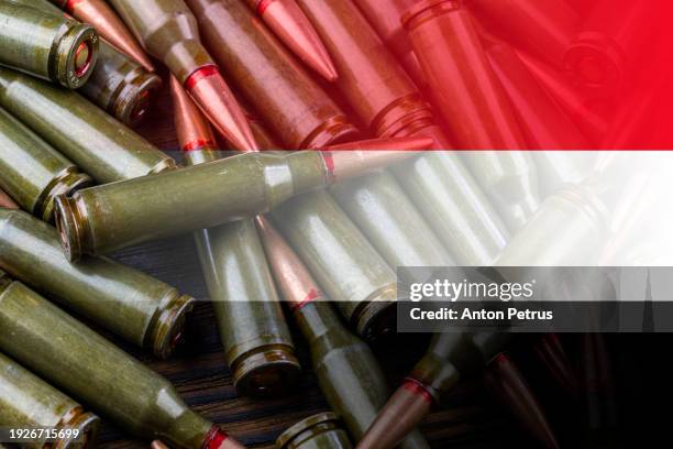 yemen flag on the background of machine gun cartridges - conscription stock pictures, royalty-free photos & images