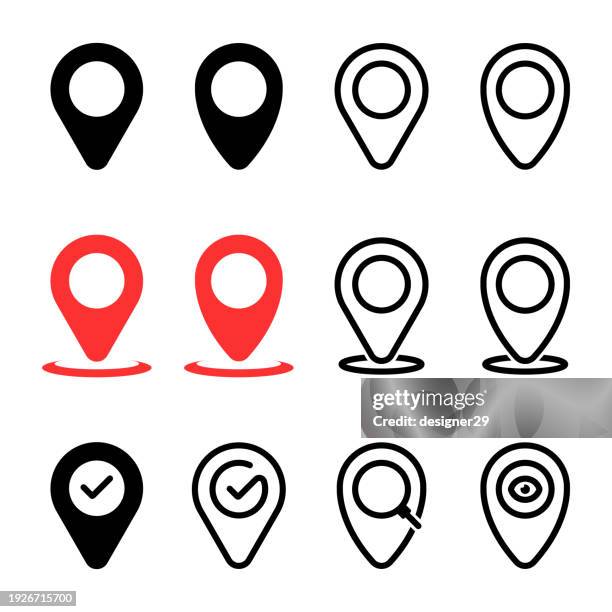 map pin icon set vector design. - putting label stock illustrations