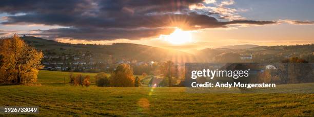 erzgebirge landscape panorama with sunset - saxony stock pictures, royalty-free photos & images
