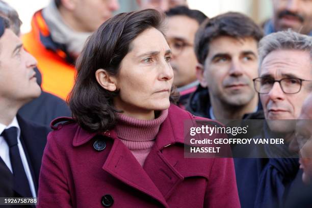 French Minister of Education, Sports, and Olympic Games, Amelie Oudea-Castera visits the 2024 Olympic Villlage in Saint-Denis, north of Paris on...