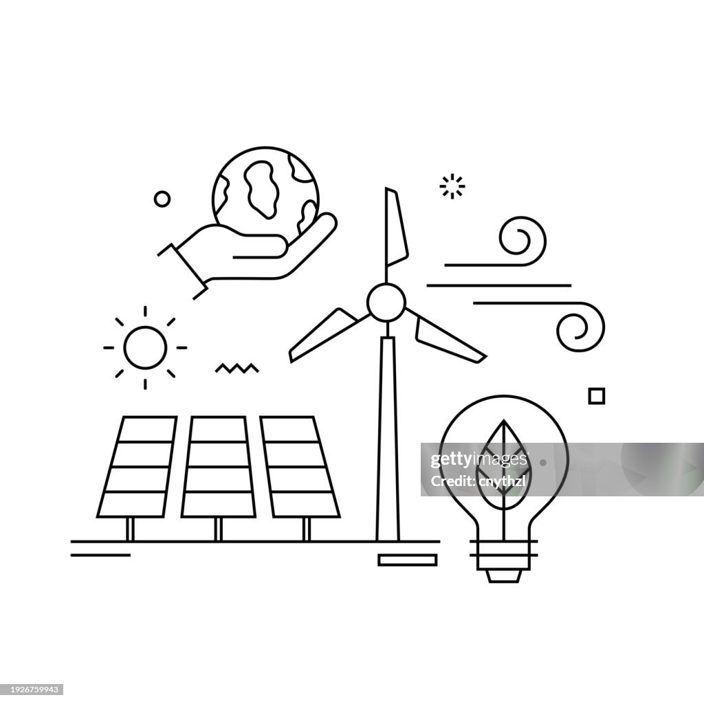 Illustration vectorielle conceptuelle liée à l’énergie verte. Sensibilisation, Empreinte carbone, Responsabilité, Neutralité carbone.