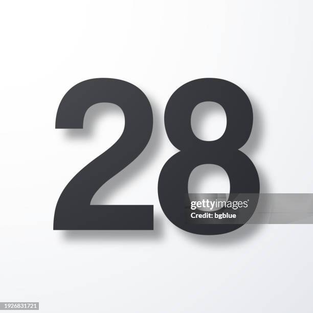 28 - number twenty-eight. icon with shadow on white background - numbers icon stock illustrations