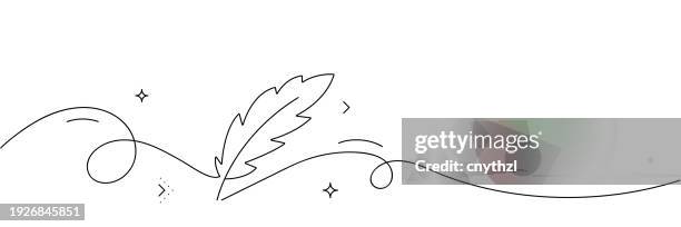illustrazioni stock, clip art, cartoni animati e icone di tendenza di disegno a tratteggio continuo dell'icona della piuma. illustrazione vettoriale del simbolo disegnato a mano. - penna