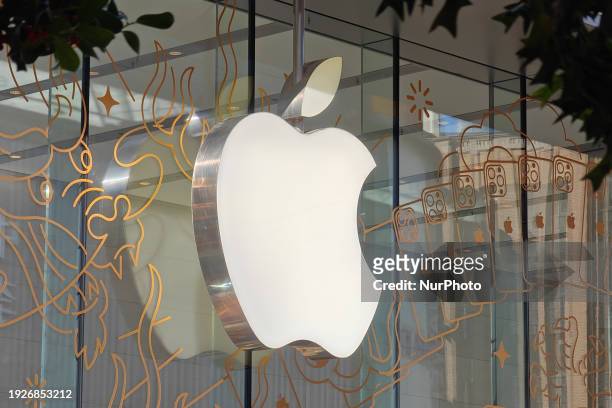 The Apple logo is being displayed at the Apple flagship store in Shanghai, China, on January 15, 2024. On the same day, Apple's official website in...