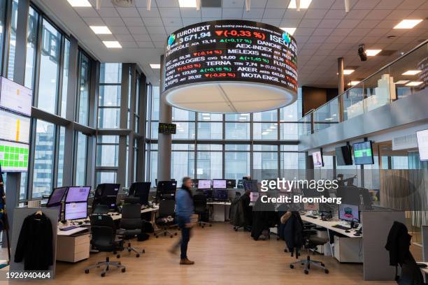Trading floor inside the Euronext NV stock exchange in La Defense business district of Paris, France, on Monday, Jan. 15, 2024. French Finance...