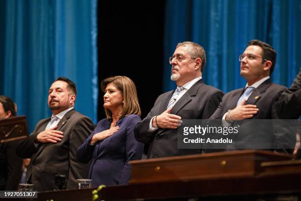 Guatemala's new President Bernardo Arevalo and new Vice-President Karin Herrera during inauguration ceremony at the Miguel Angel Asturias Cultural...