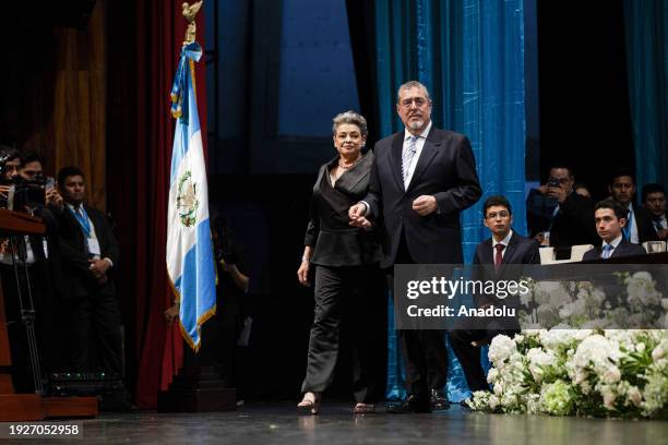 Guatemala's new President Bernardo Arevalo and his wife Lucrecia Peinado arrive for inauguration ceremony at the Miguel Angel Asturias Cultural...