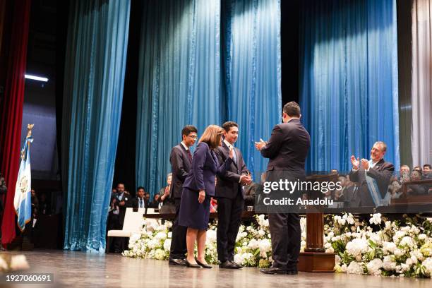 Guatemala's new Vice-President Karin Herrera is sworn in by Congress new President Samuel Perez during inauguration ceremony at the Miguel Angel...